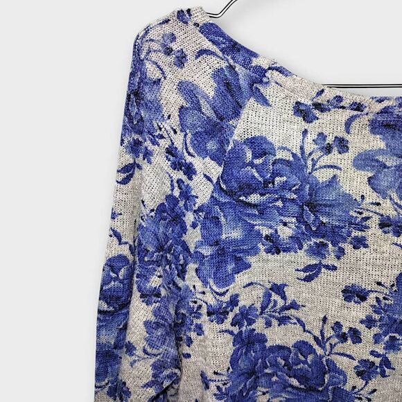 Grayson Womens Top Sz L Long Sleeves Light Knit Scoop Neck Grey Blue Boho‎ Y2K - Picture 5 of 6